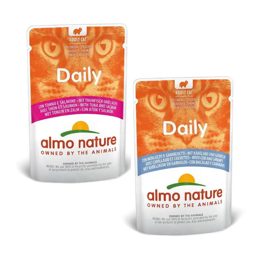 Almo Nature Cat Daily - Atum / Salmão e Bacalhau / Camarão - 6 x 70 gr - Gatursos