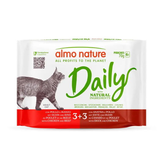 Almo Nature Cat Daily - Frango / Carne e Frango / Pato - 6 x 70 gr - Gatursos