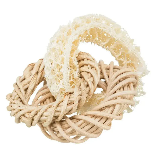 Argola sensorial em lufa, vime e fibras de milho