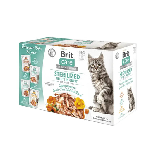 Embalagem Brit Care Cat Sterilized Flavour Box com 12 saquetas