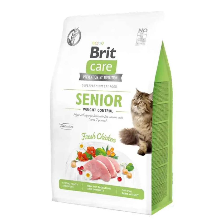 Embalagem de ração Brit Care Grain-Free Senior and Weight Control para gatos seniores
