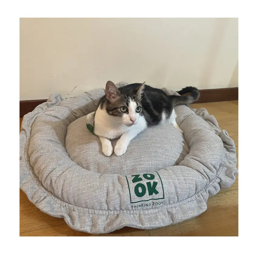 foto 2 de Gato cinzento e branco deitado no colchão aberto da cama Zook Gravel