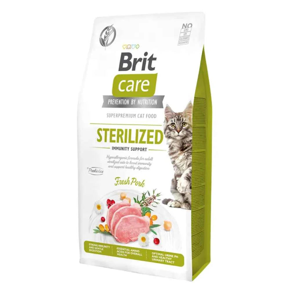Embalagem de Brit Care Cat Grain-Free Sterilised Immunity Support com carne de porco