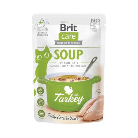 comida húmida natural Brit Care com peru, ideal para hidratação de gatos exigentes e esterilizados.