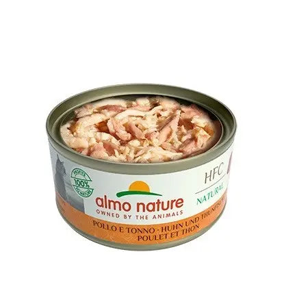 Textura em pedaços de frango e atum em caldo Almo Nature HFC Natural - Frango e Atum