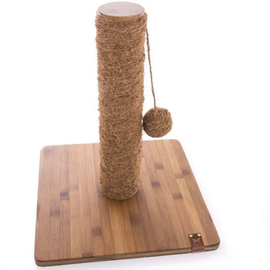 Arranhador para gatos envolto em coco e base em bambu