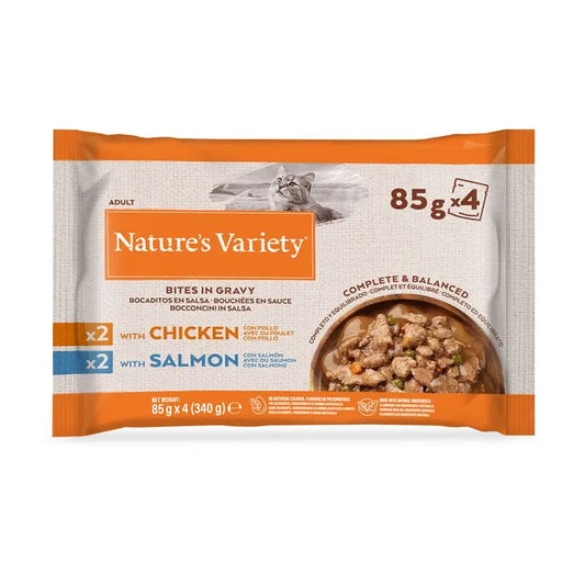 Nature's Variety Pedaços em Molho Multipack Frango & Salmão | Wet (Saqueta) | 4 x 85 g