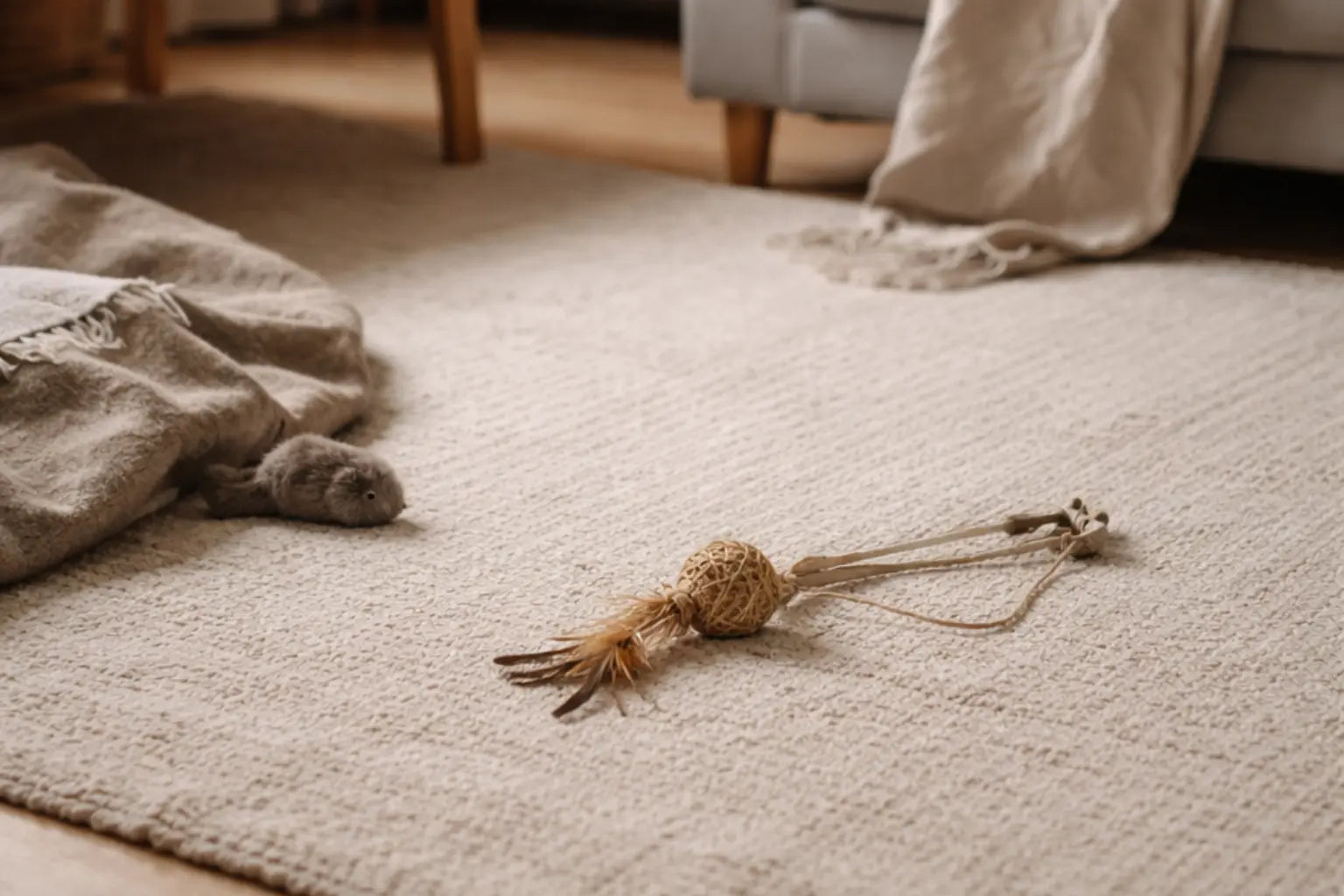 Brinquedos naturais para gatos em ambiente doméstico